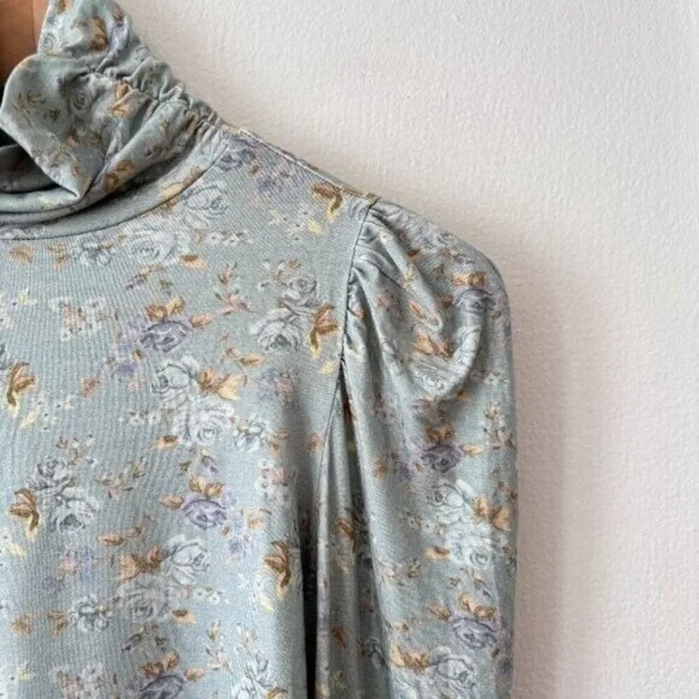 LoveShackFancy Vienna Turtleneck Top in Sky Gray